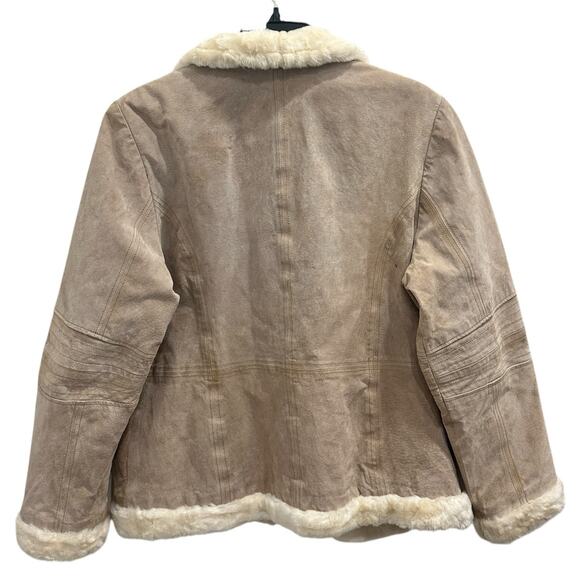 Weather Tamer VTG 90s Beige Suede Faux Fur Shearling Coat Aviator Pilot Sz Large - Picture 2 of 15